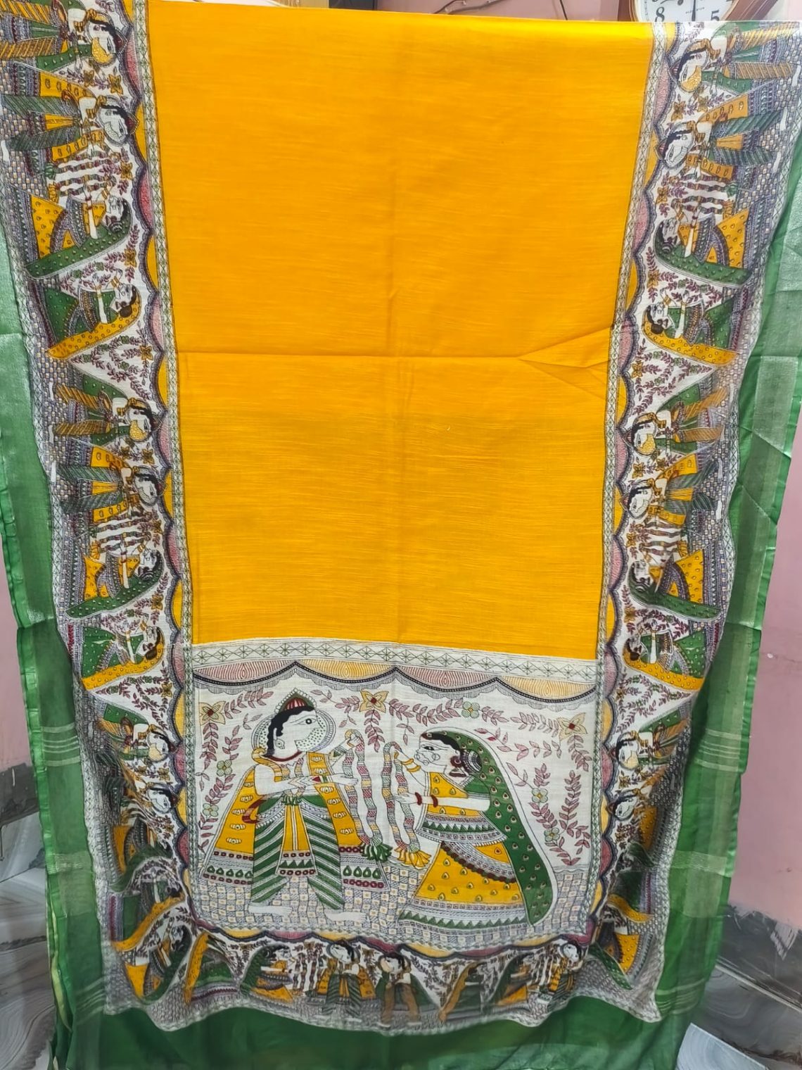 Soft Silk Madhubani Print Saree- Yellow