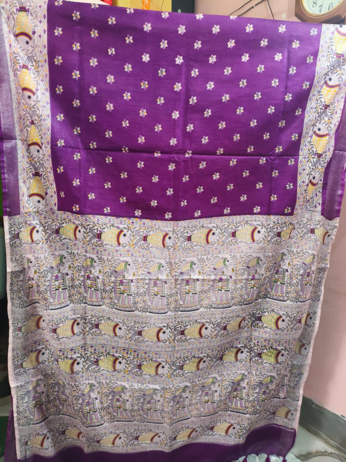 Soft Silk Madhubani Print Saree- Purple